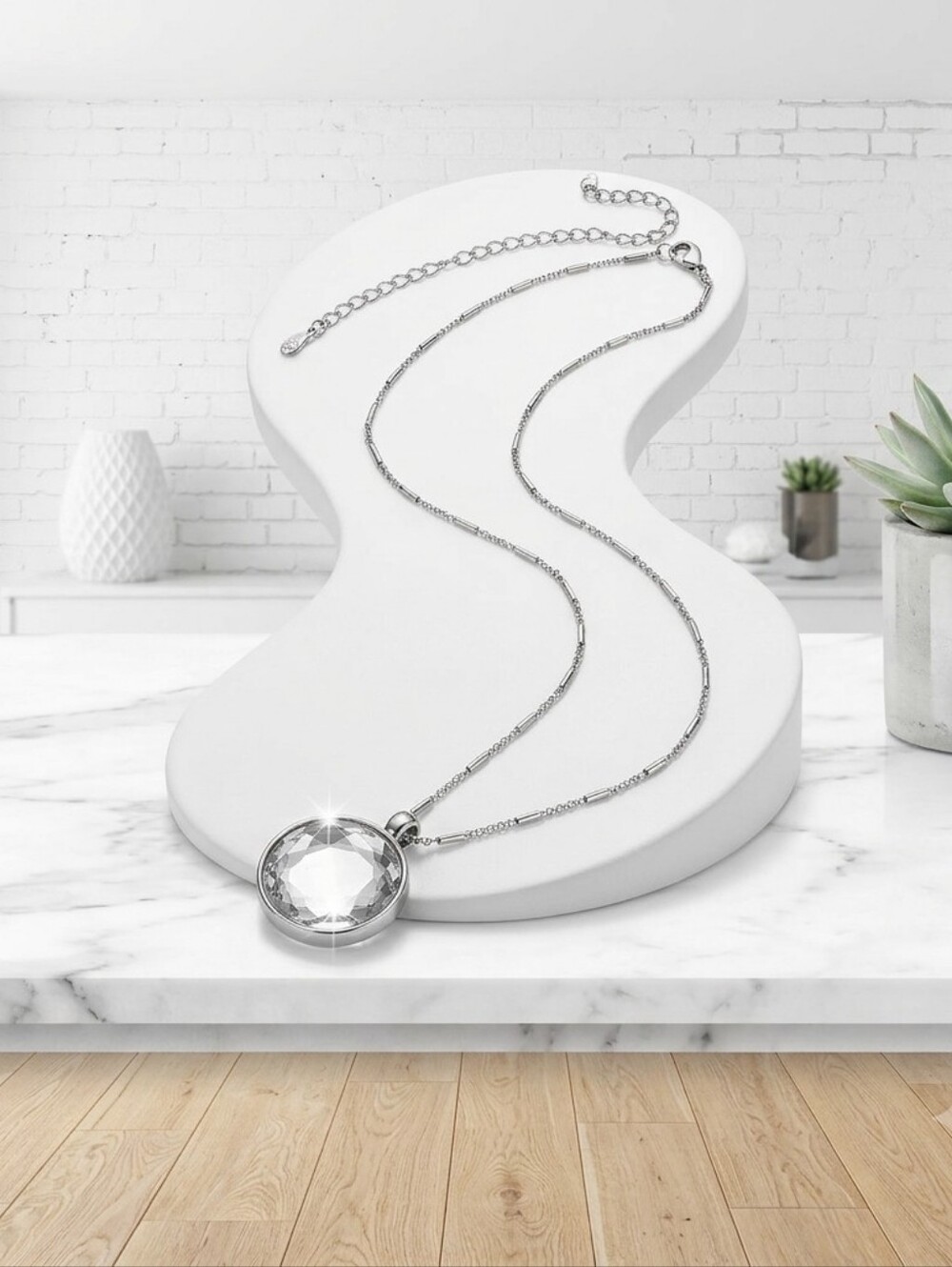 Silver Crystal Pendant Necklace - Women Jewelry Reversible